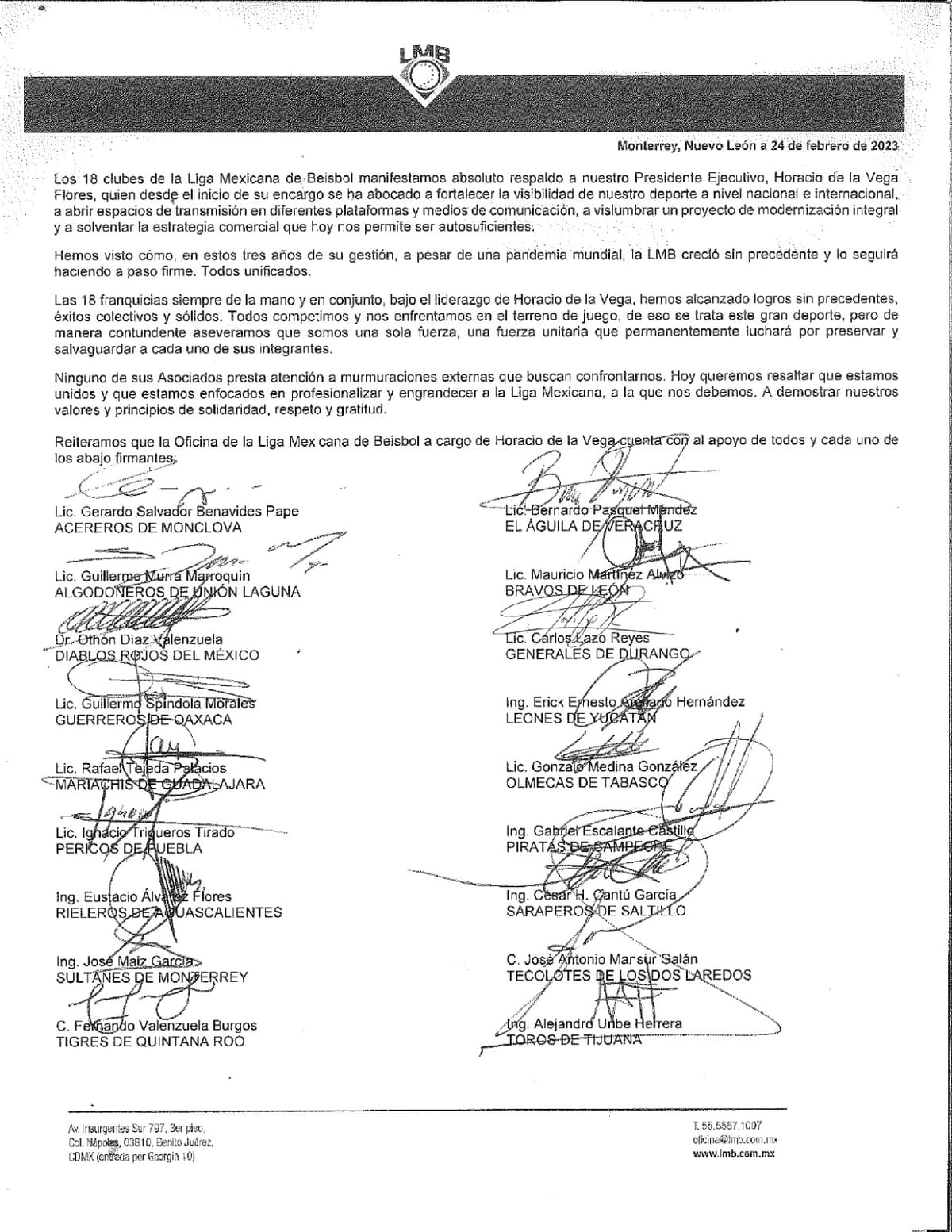 Comunicado oficial LMB